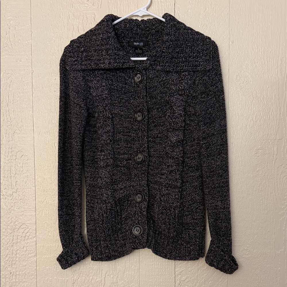 Style & Co. Charcoal Button-Up Cardigan